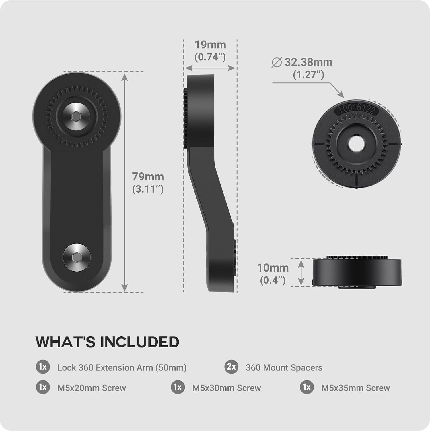 TUSITA Motorcycle/Scooter Mount - Lock 360 Extension Arm (50mm