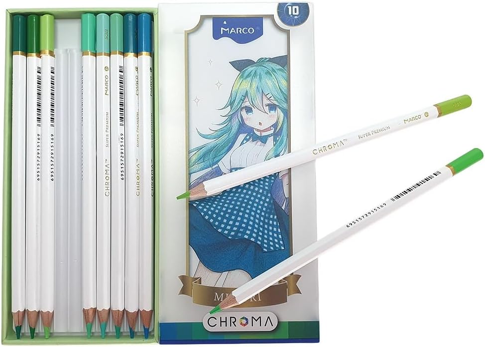 Pastel Colors Colored Pencils Marco Chroma Manga 50 Count Set in Metal Box; 2B Hardness, Professional Drawing Supplies for Kids, Adults, Artists; Coloring Oil Pencil for Art, Sketching, Drawing