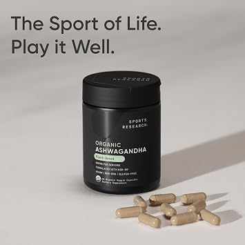 Sports Research Organic Ashwagandha 600mg w/KSM-66, 90 Count | Adaptogen for Relaxation, Calm & Sleep support | Made with Organic KSM-66 | Non-GMO, Gluten-free, Vegan 90 Servings