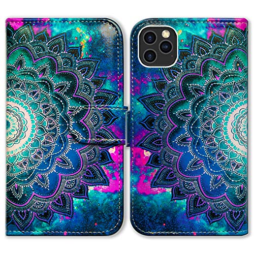 Bcov Case for iPhone 12 Pro Max, Mandala Flower Space Leather Flip Phone Case Wallet Cover with Card Slot Holder Kickstand for iPhone 12 Pro Max