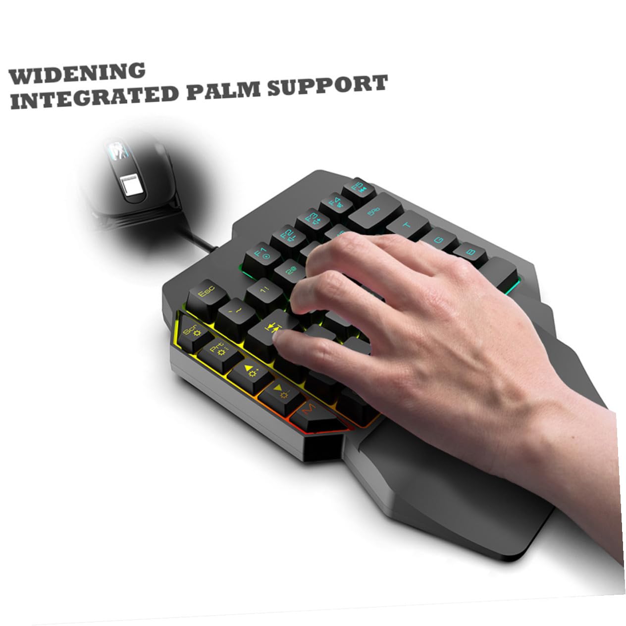 DOITOOL Tastiera Gaming Retroilluminata Una Mano Con Mouse Cablato Ergonomico Per Computer e Sport E-sport Facile Da Usare Durevole Per Casa e Dormitorio