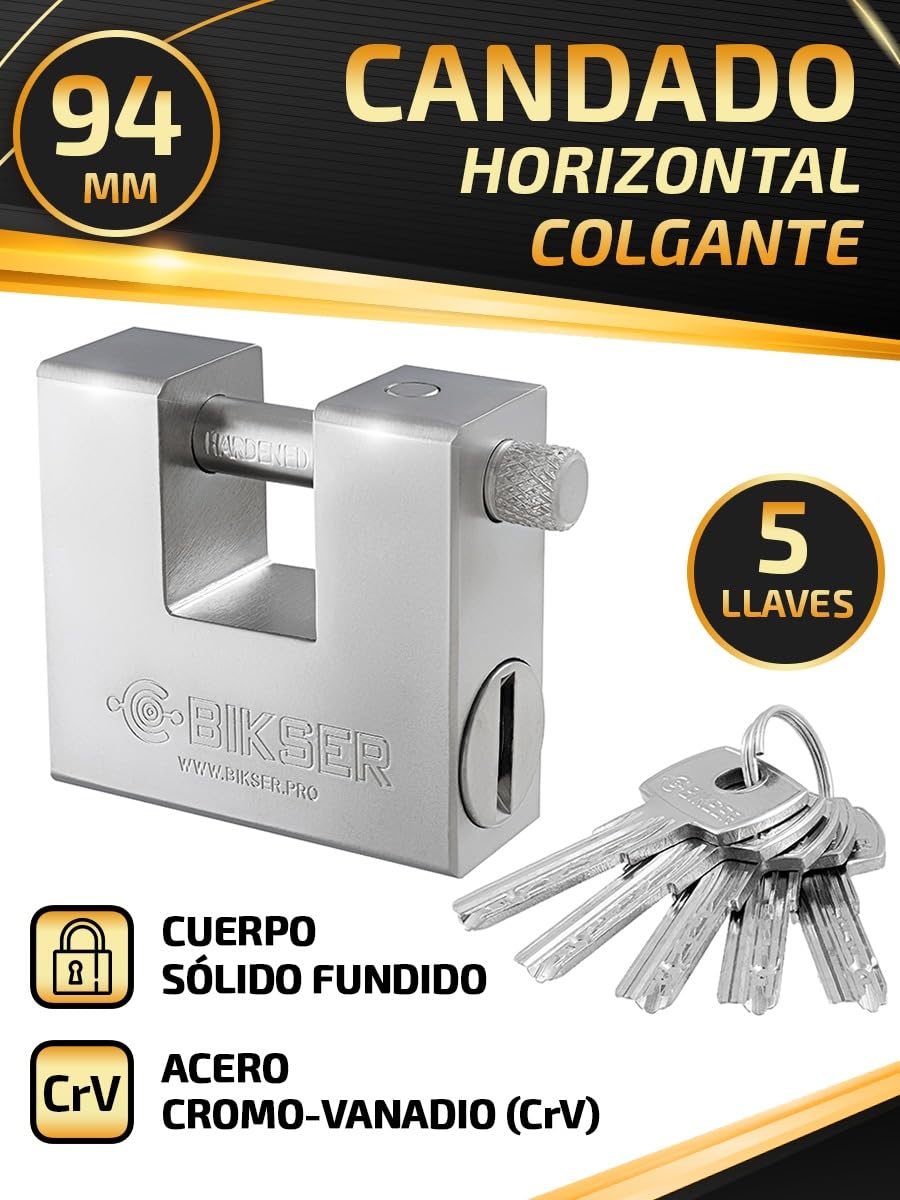 Candado GRANDE de Seguridad Exterior (1 kg, 5 Llaves) – Candados de Acero Inoxidable con Grillete Grueso 12 mm Antirrobo para Puertas, Garajes y Trasteros