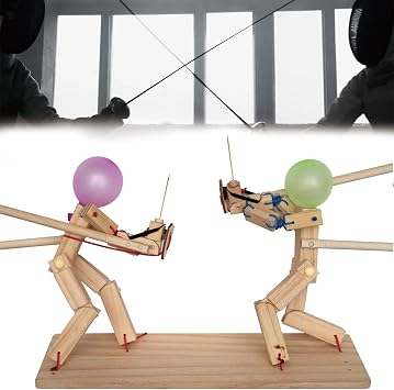 Wooden Fencing Puppets Balloon, Balloon Bamboo Man Battle, Handmade Wooden Fencing Puppets, Wooden Battle Bots Arena Upgraded Bamboo Joint Puppet*1