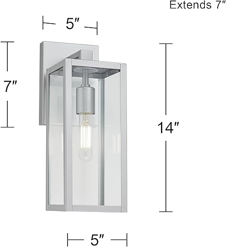 Miniatura 4 de John Timberland Moderna lámpara de pared para interiores y exteriores, linterna de níquel plateado de 14 pulgadas de alto cristal transparente para