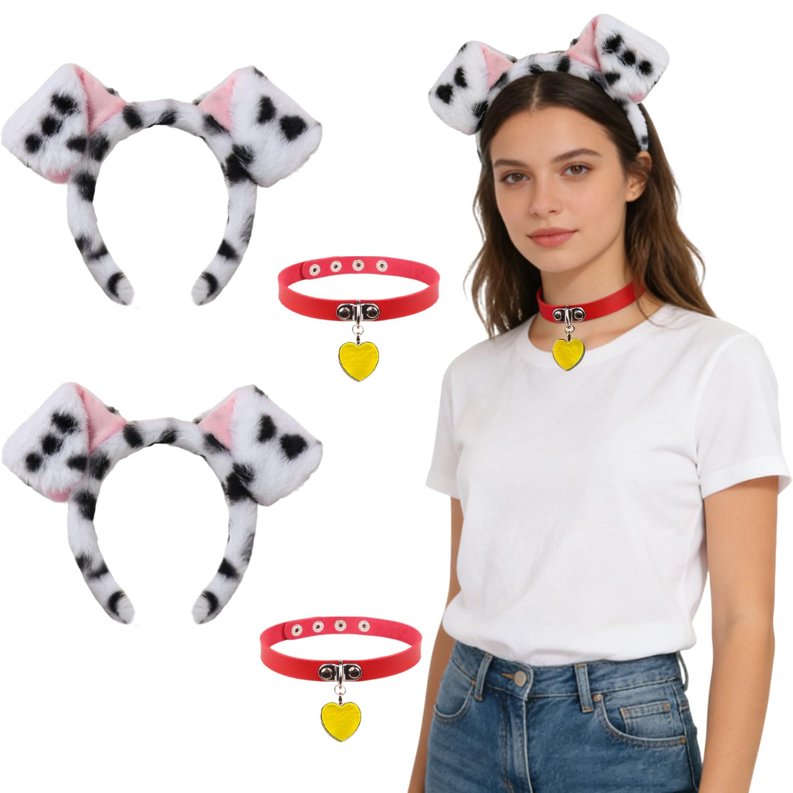 YAEGIMHT Dalmatian Dog Costume Accessories Set Dalmatian Dog Ears Headband Velvet Collar Dalmatian Fancy Dress Up for Carnivals Halloween Cosplay Dog Party World Book Day (4) - Image 2
