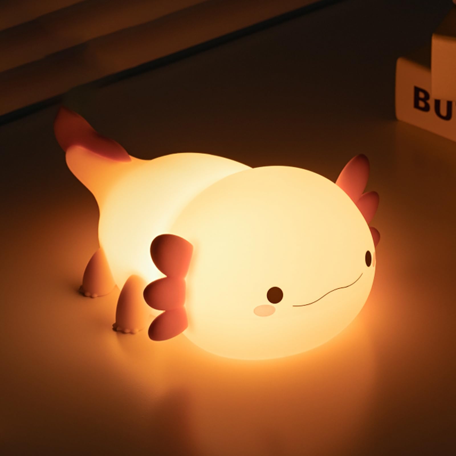 Wrischan Axolotl Luce Notturna Bambini, 2 Modalità di Luces, Ricaricabile Lampada Touch Peach con 20 Minuti Timer, Luce Notturna Neonato Cameretta Bambina