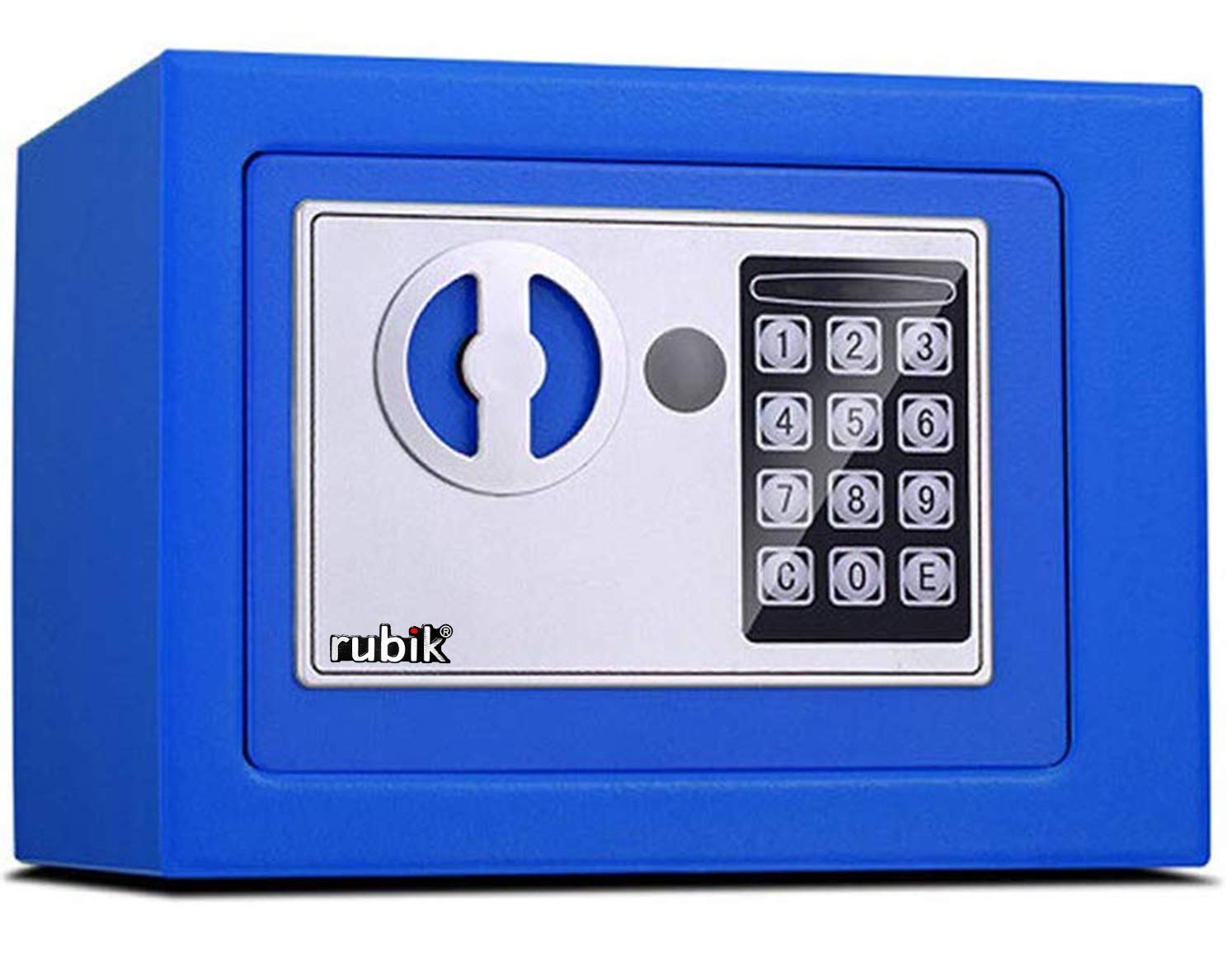 Rubik Mini Digital Safe Box with Electronic Keypad and Physical Key Lock for Home Office Hotel Jewelry Passport Watches Cash Storage (Blue)