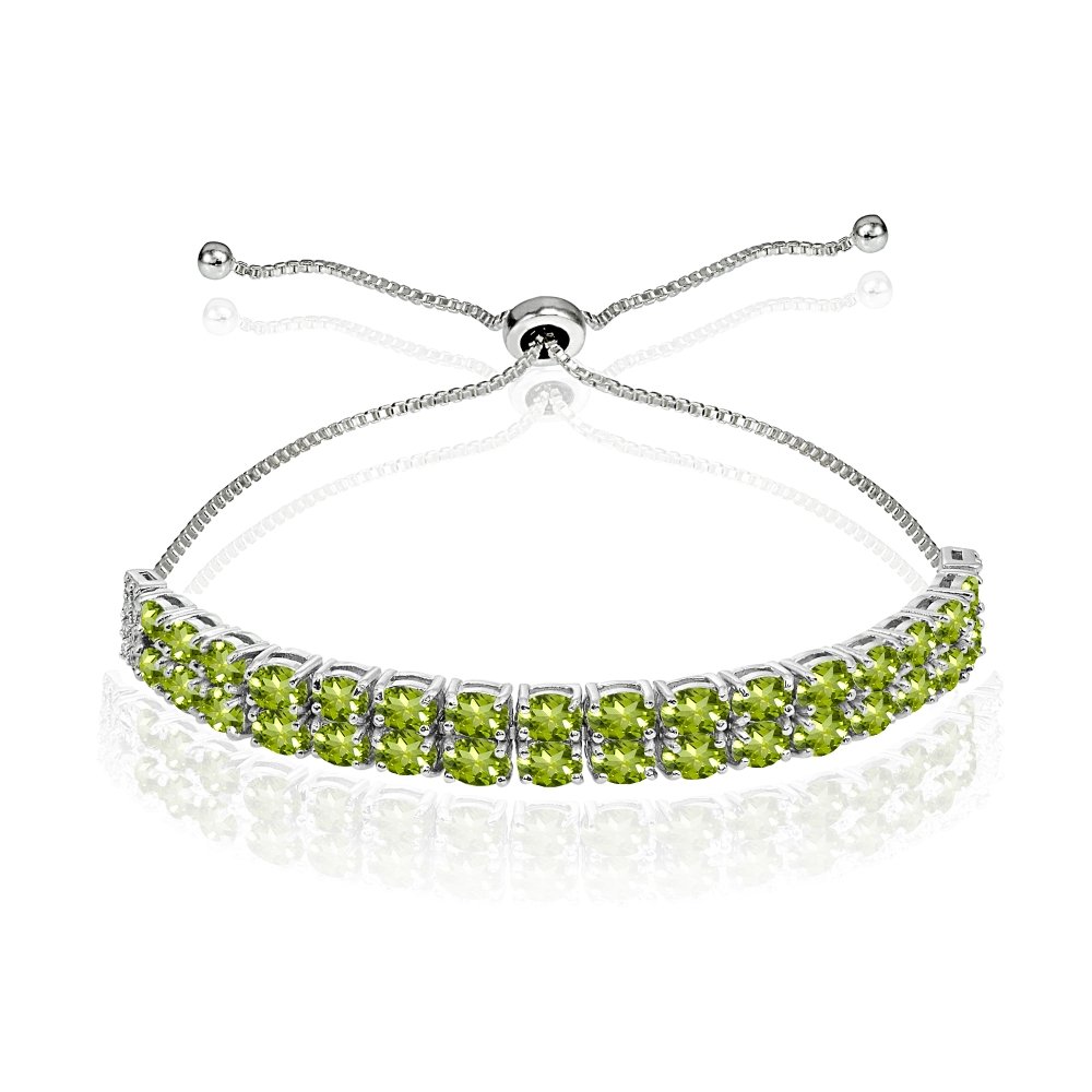 B. BRILLIANT Sterling Silver Genuine, Created or Simulated Oval 2-Row Adjustable Gemstone Bracelet for Women
