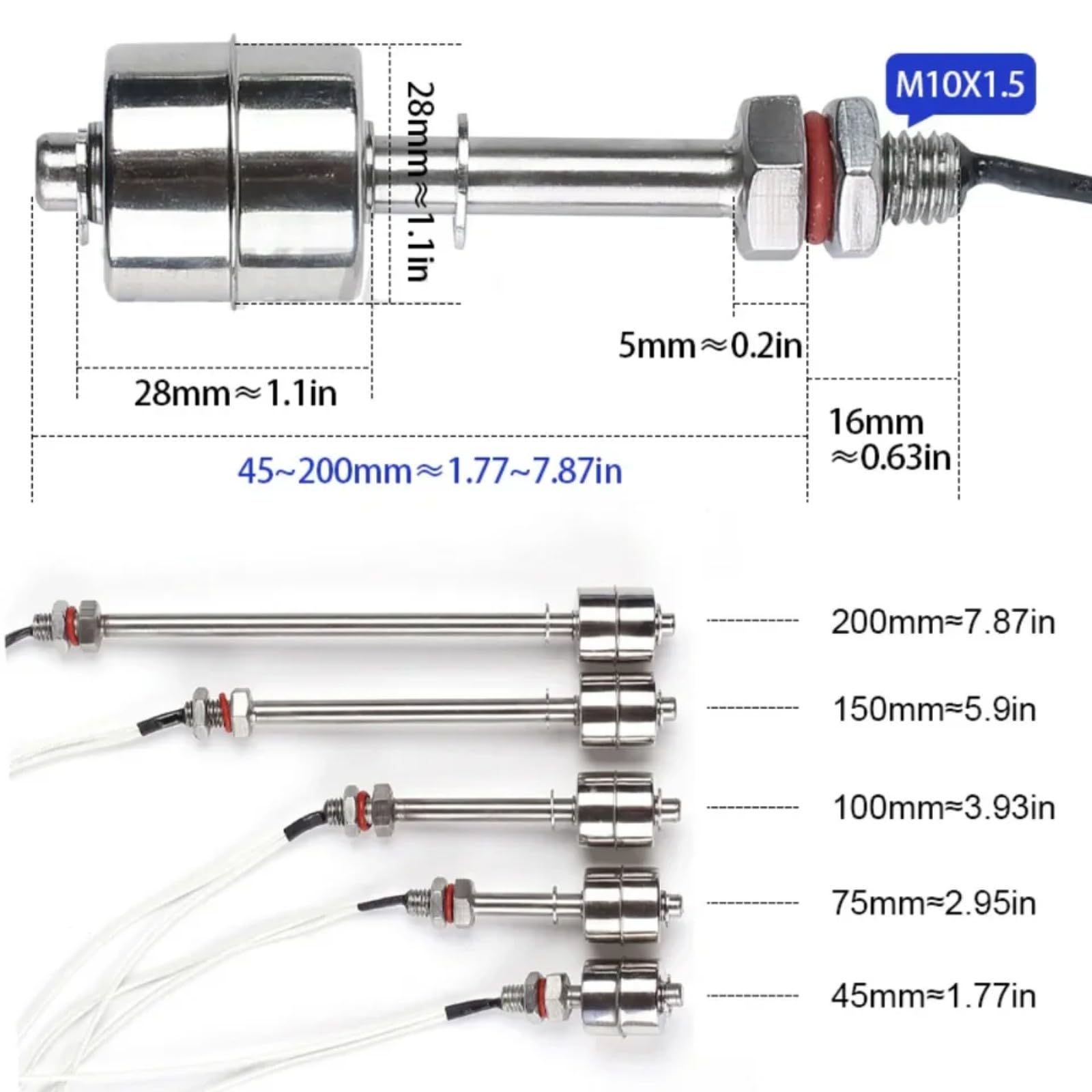 Czujnik temperatury ze stali nierdzewnej odporny na przełącznik bi (110 V 200 mm)