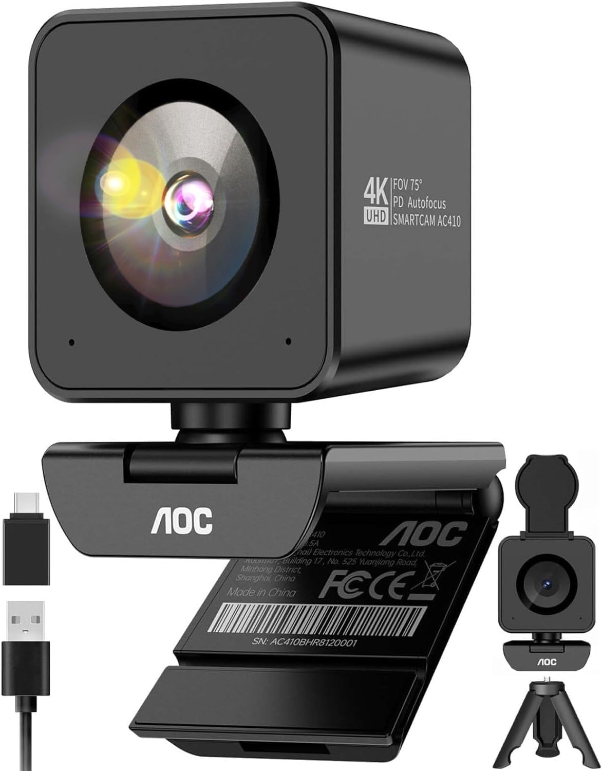 Amazon.co.jp: AOC Webカメラ 4K 1200万画素 三脚付き 1080P/60fps対応