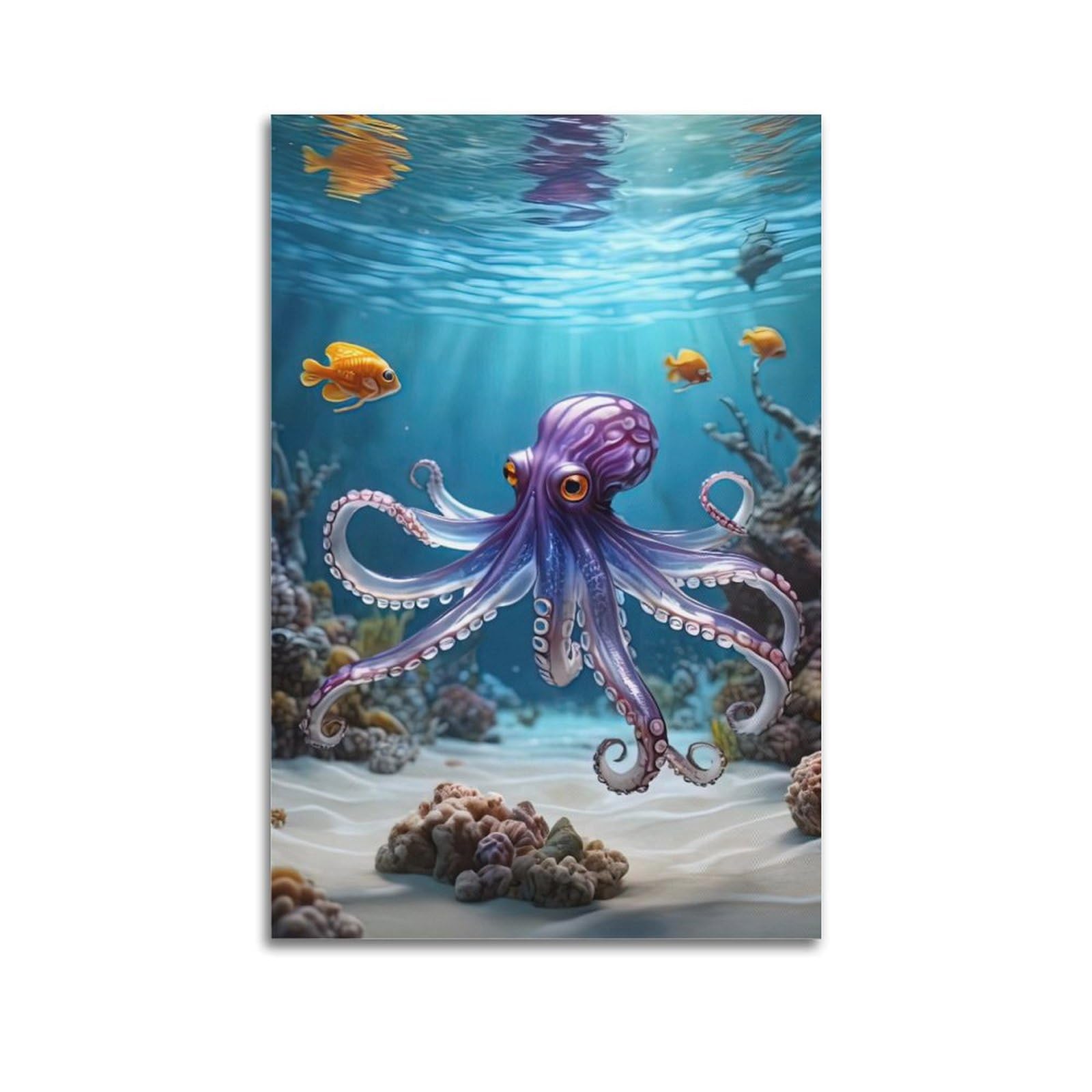 Cwbufd Unframe-Style Marine Animal Poster Purple Octopus On The Seabed Decorative Canvas Family Bedroom Artwork Picture Painting 20X30inch(50X75cm)