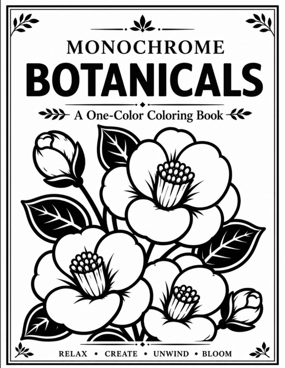 Monochrome Botanicals: A One-Color Coloring Book of Bold Flowers, Leaves, Mushrooms & Nature Designs