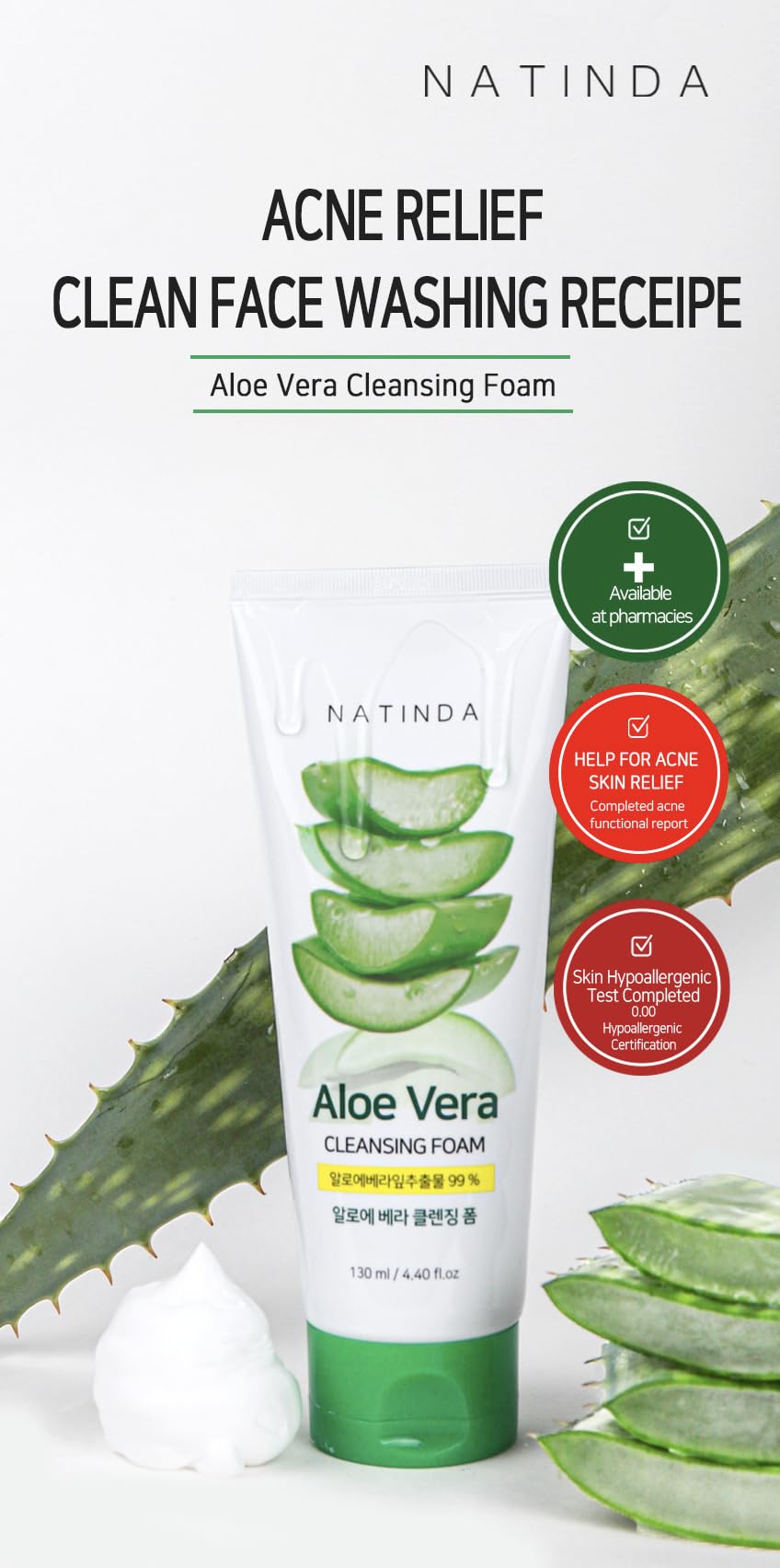 NATINDA Aloe Vera Cleansing Foam 130ml with aloe vera extract - Image 2