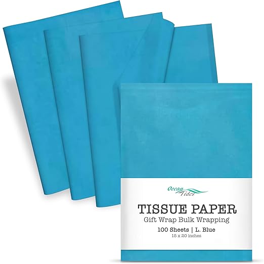 Ocean Tides Gift Wrapping Light Blue Tissue Paper Bulk - Wrapping Paper for Crafts, Birthdays, Holidays, & Special Event- Colored Tissue Paper for Gift Bags & Decorations- 100 Sheets (15 x 20 inches)