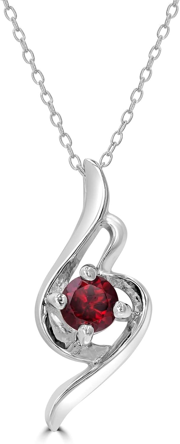 Womens & Girls Sterling Silver Genuine Gemstone Pendant Necklace Birthstone Jewelry Gift for Her | Wedding | Birthday | Anniversary