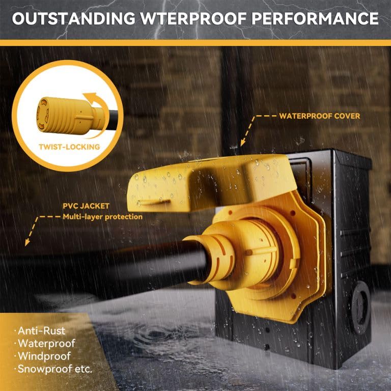 30AMP 25Feet Generator Cord with Pre-drilled Power Inlet Box, 4-Prong 125V/250V NEMA L14-30P Male to L14-30R Female, 10 Gauge SJTW Twist Locking with Inlet Box for Generator to House, UL&ETL Listed - Image 3