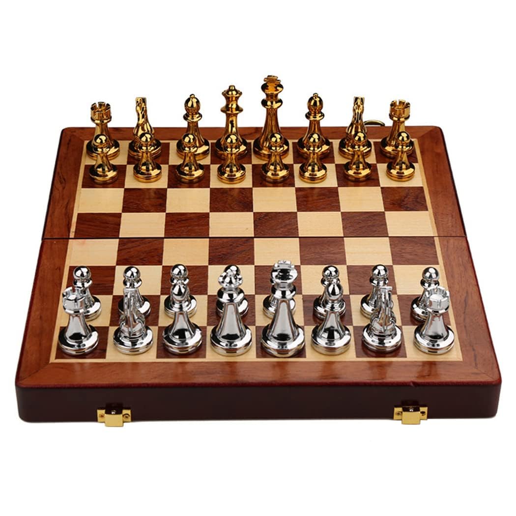 Amazon.com: 11Inch Large Deluxe Metal Chess Set - Portable Wooden