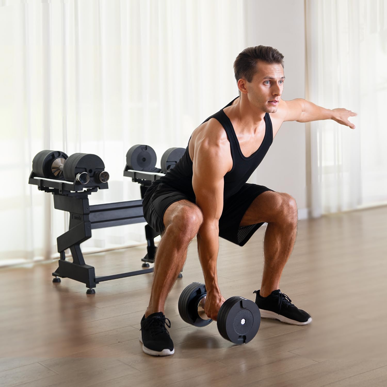 SNODE Fallschutz-fest verstellbare Hanteln –40 kg – Set aus 2 Gusseisen-Hanteln AD85 – Vielseitige Fitness-Gewichte fürs Home Gym zur professionellen Kraftausdauer-Training