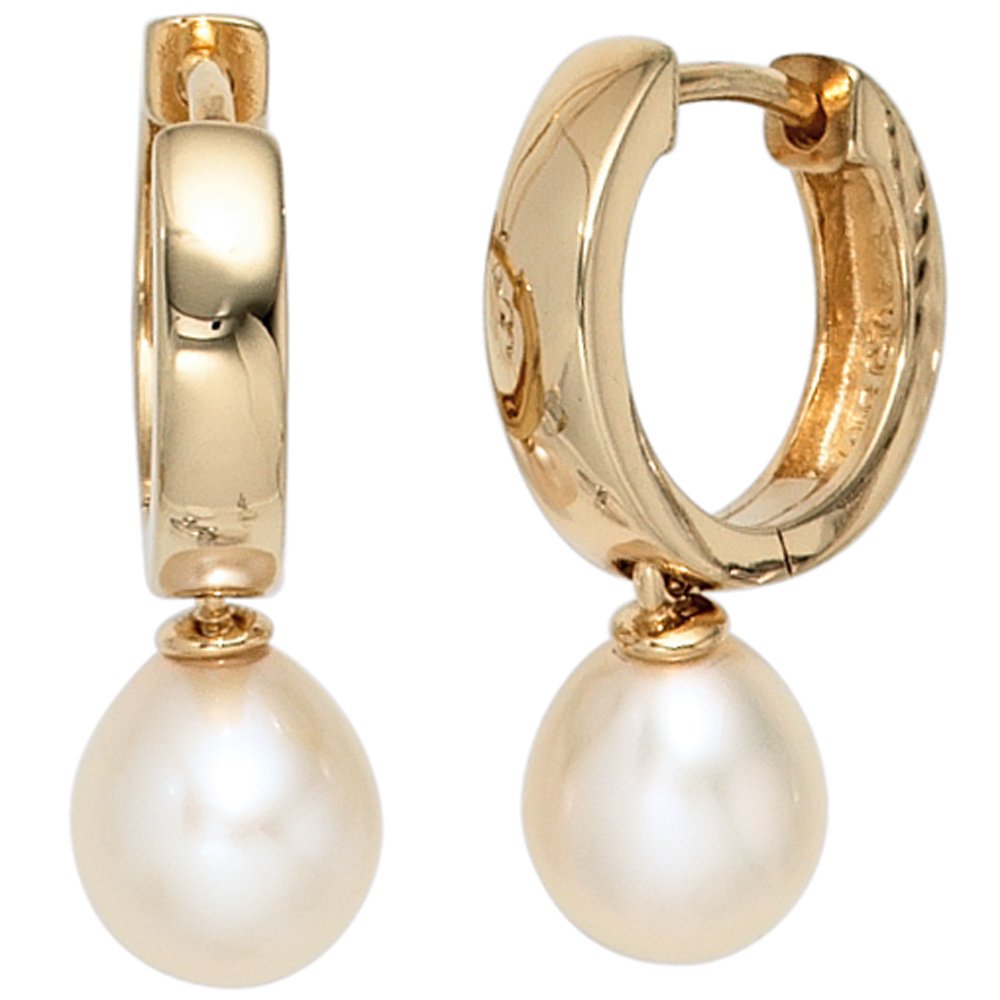 Jobo Damen-Creolen aus 925 Sterling Silber vergoldet mit Perlen