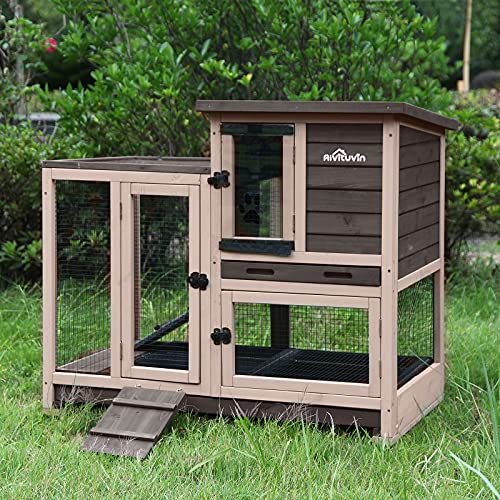 Indoor Outdoor Rabbit Hutch, Bunny Cage On Wheels With 2 Deep No Leakage Pull Out Trays (Coffee) #TOP5
