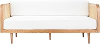 Safavieh Couture Helena Mid-Century Rattan Daybed - Natural Ash Frame, Ivory Linen Cushions, Coastal Beige Style