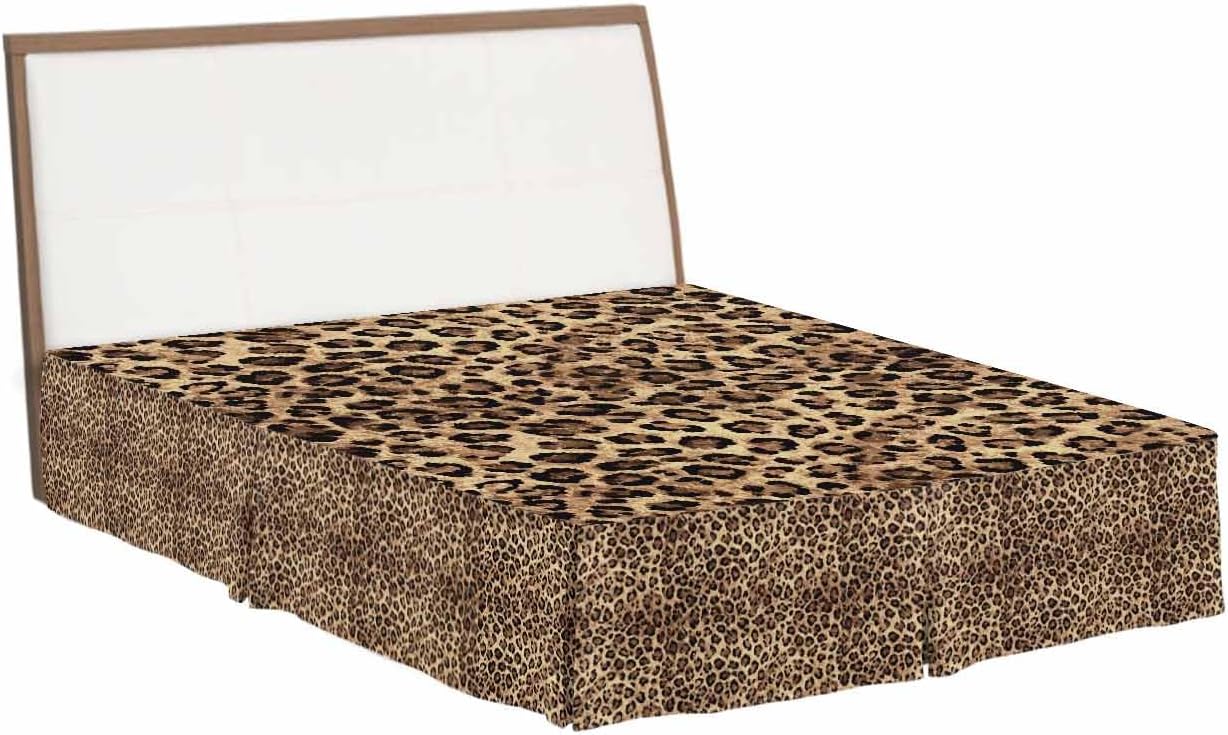 Leopard Printed Bed Skirt King Size 16 Inch Drop with Split Corners, Dust Ruffled Pleated Bed Skirts Wrap Around Tailored Bedding Skirt Valance for Bedroom Modern Animals Textured Brown