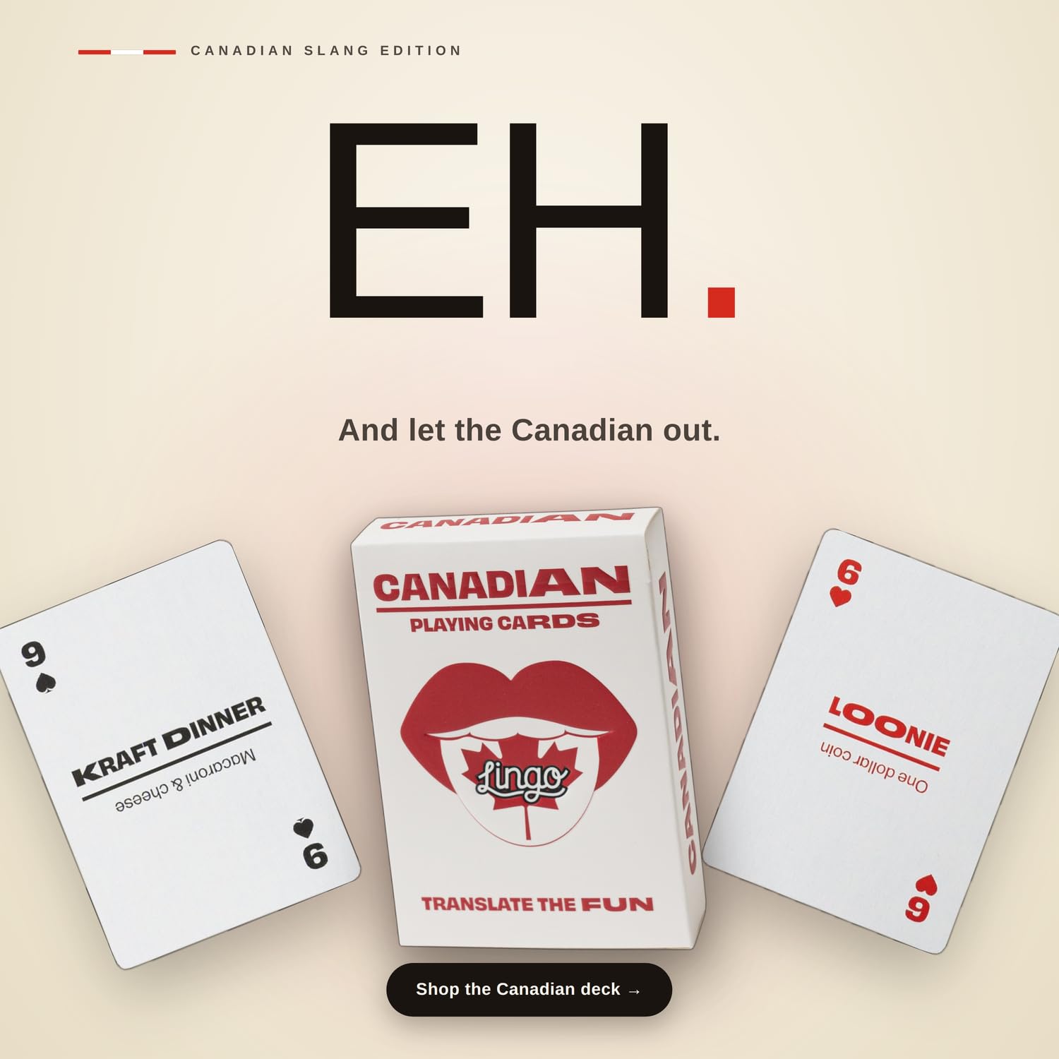Canadian Lingo Spielkarten | Reise-Lernkarten | Lernen Sie kanadischen Slang-Wortschatz auf lustige und einfache Weise | 52 wichtige Übersetzungen