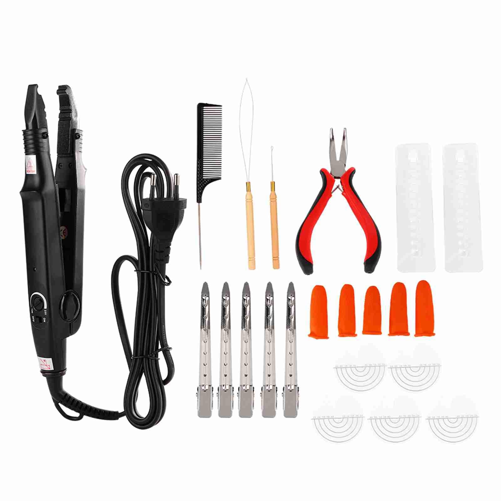 Set professionale per estensioni dei capelli, kit di strumenti per lo styling a temperatura regolabile, con dispositivo per bordare l'uncinetto, toppe di protezione dal calo