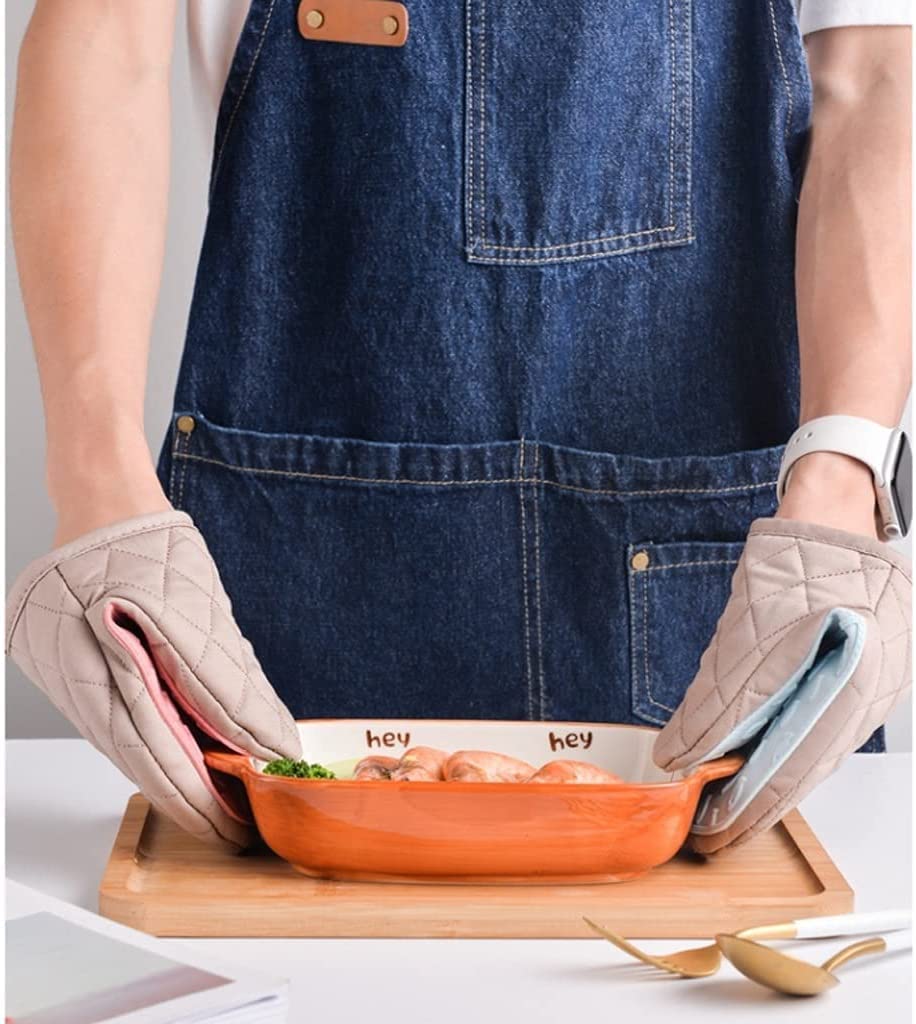 Gants de Cuisine Isolation Thermique en Silicone Épaissie Résistante À La Chaleur Et Aux Hautes Températures Et À L'échaudage Adaptée Au Micro-Ondes, 2 Pièces Manique(Blue)