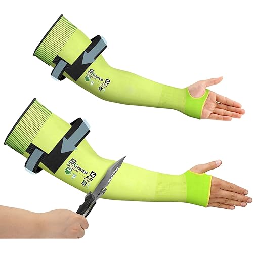 Schwer ANSI A6 Cut Resistant Sleeves, 18 inch Protective Arm Sleeves with Thumb Hole for Arm Work Protection, Arm Guards for Gardening, Cutting Metal, Repairing, Kitchen, Pet Grooming (1 Pair, Yellow)