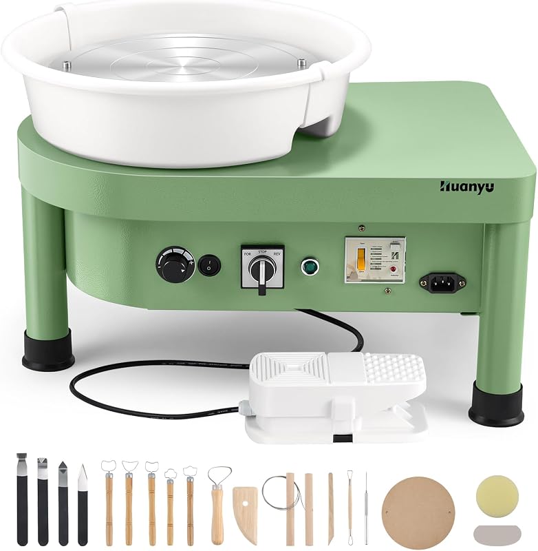 Huanyu Pottery Wheel Machine Sistema de murciélago de 12 pulgadas Control manual y pedal | Rueda de cerámica eléctrica para adultos para uso doméstico Rueda de arcilla fácil de centrar para principiantes Capacidad máxima de 20 libras