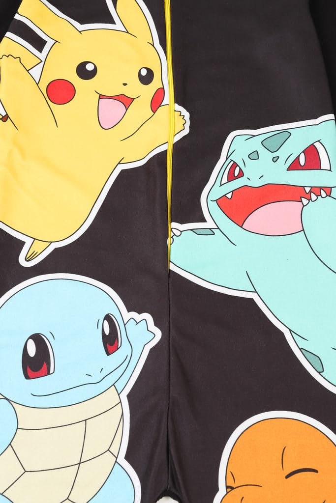 Pokemon Pikachu - Pijama de forro polar negro para niños y niñas, todo en uno