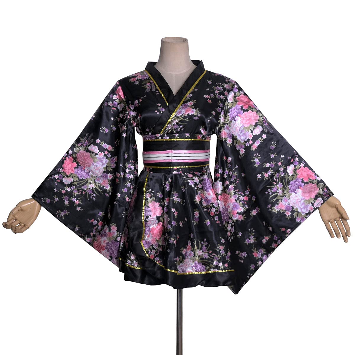 HUAHUA Women's Sexy Short Kimono Dress Floral Print Japanese Traditional Geisha Robe Bathrobe Skirt Belt Outfit