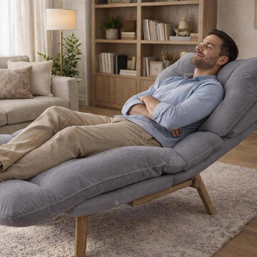 BAKAJI Poltrona Reclinabile con Poggiapiedi e Imbottitura Extra Soffice, Poltroncina e Pouf Sgabello Altissima Densità, Seduta Ergonomica e Schienale Inclinabile, Soggiorno, Camera da Letto (Grigio)