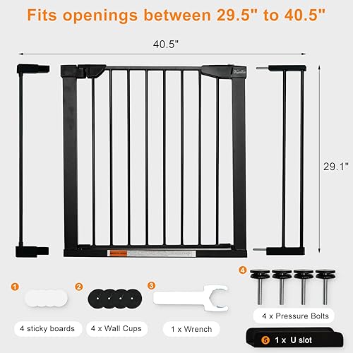 Miniatura 3 de KBYTDREAM Puerta extra ancha de 29.5 a 40.5 pulgadas para mascotas, puerta de seguridad de cierre automático para bebé, puerta de metal duradera