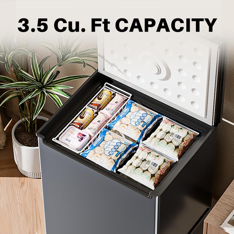 Image of 3.5 Cu. Ft. Small Chest Freezer, Top Door, Metal, Mini Deep Freezer,Freestanding with Removable Basket, for Home Kitchen Office (BLACK, 3.5Cu.ft)