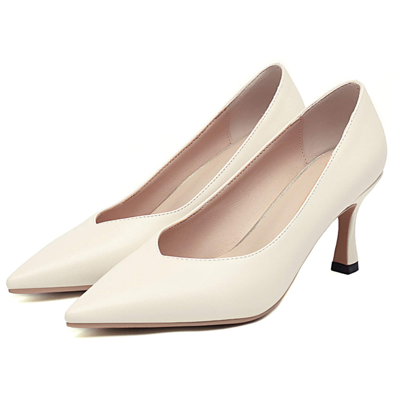 CUTEHEELS Obuwie Damskie, Damskie buty ze szpiczastym obcasem, eleganckie buty do garnituru, beżowy - 46 EU