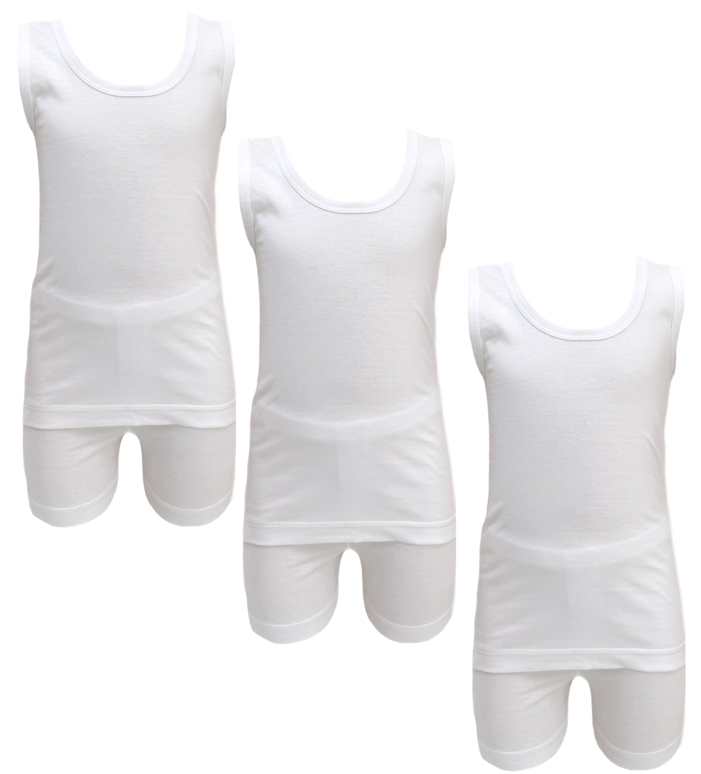 3 - Pieces Boy's Cotton Vest Undershirt and Short underwear set white
