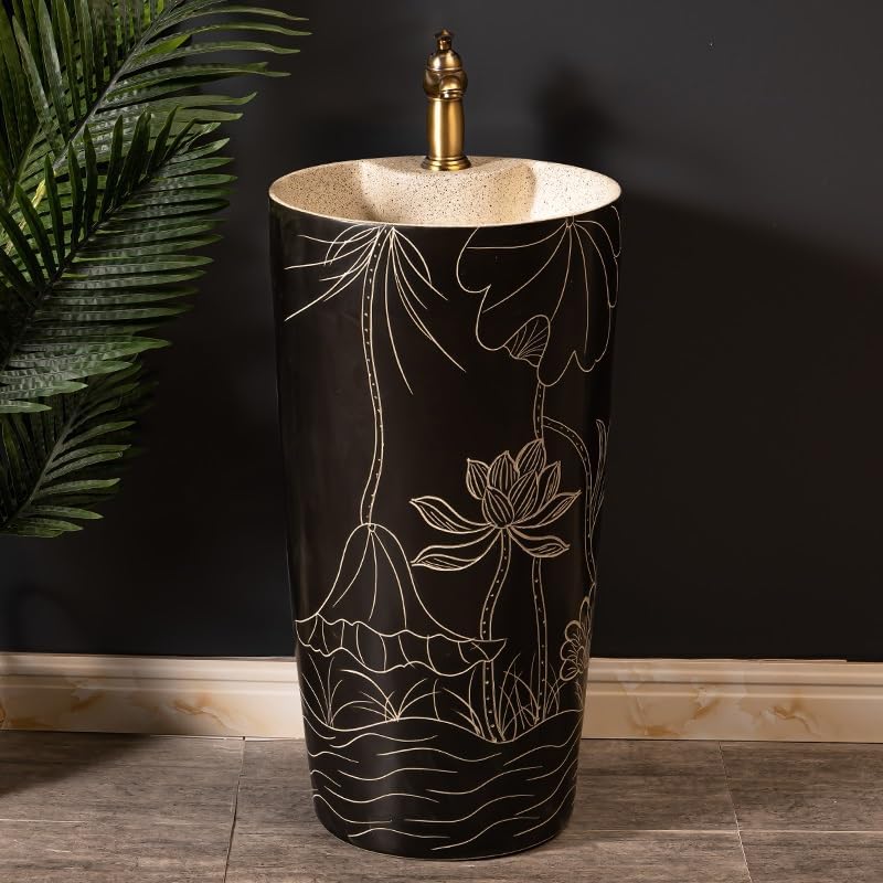 Bathroom Countertop Vessel Sink Home Balcony Column Sink Wash Basin Ceramic Hotel Pedestal Sink Vanity