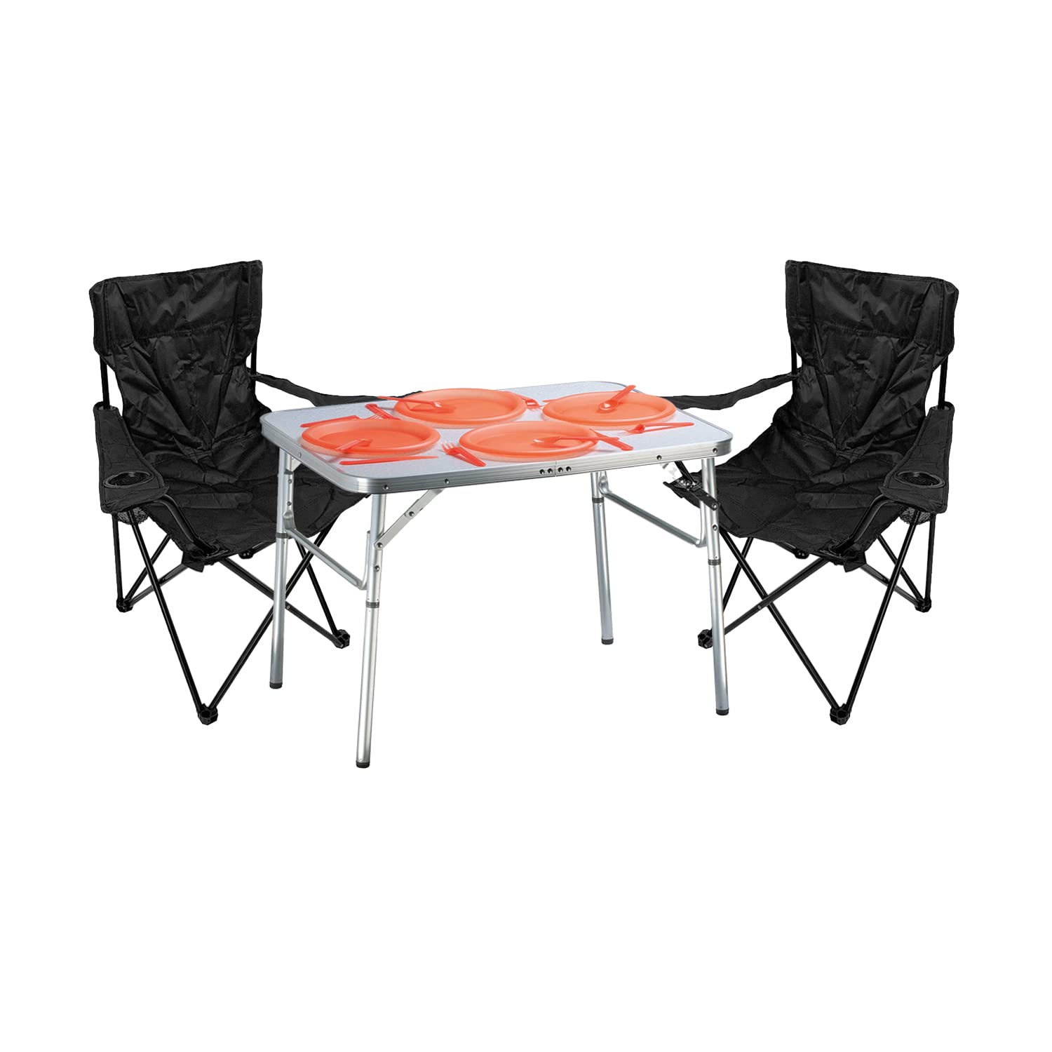 Mojawo Top Qualität 3tlg. Campingmöbel Set Alu Camping L75xB55xH60cm 1x Campingtisch mit Tragegriff + 2 Anglersessel, Farben:Schwarz