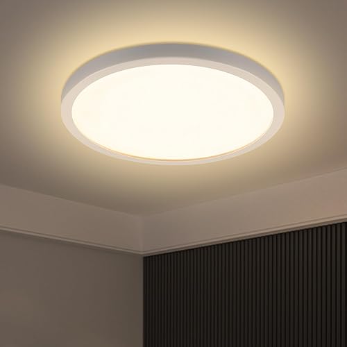 VIPMOON Lámpara de techo LED ultrafina de 3200 K, montaje empotrado, lámpara de techo LED redonda de 18 W y 7 pulgadas para armarios, sótanos,