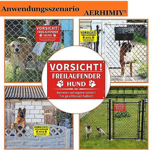 Vorsicht Hund Schild Aluminium Reflektierend 20×30cm, Freilaufender Hund Schild Metall, UV-Schutz, Wasserfest, Mit Bohrlöcher, Rot
