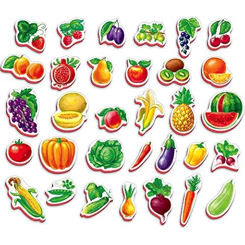 Roter Käfer Fridge magnets for kids FRUITS, VEGETABLES 32 pcs - Foam Kids magnets - Childrens fridge magnets - Fruits and Vegetables Toys Cover