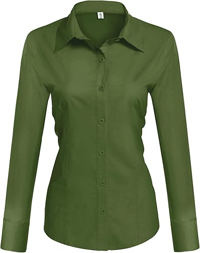 Miniatura 6 de Hotouch Camisa básica de algodón con botones para mujer con corte al cuerpo