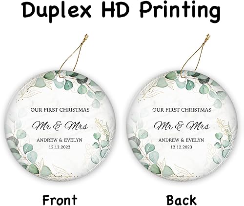 Miniatura 2 de Adornos de Navidad personalizados 2023, adorno de cerámica personalizado con nombre y año, adornos de árbol de Navidad de doble cara e impresión HD,