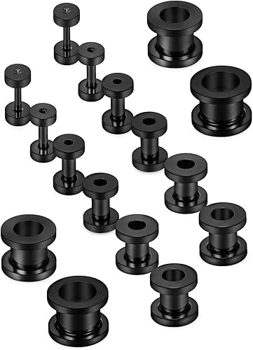 Prjndjw Kit de dilatadores de oreja de acero quirúrgico, aretes expansores de túnel de oreja, tapones para lóbulos de oreja, juego de joyería para