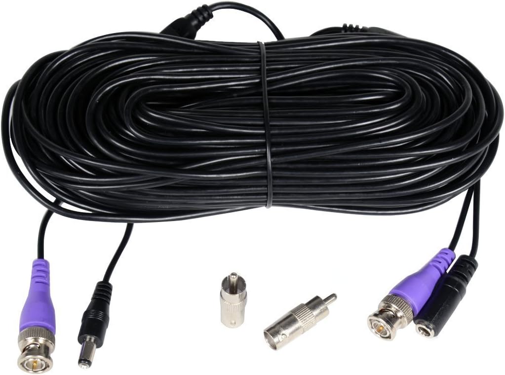 VideoSecu 50ft HD Security Camera Cable Pre-Made All-in-One BNC Video Power Extension Wire Cord with BNC RCA Connectors for 720P 960P 960H CCTV Surveillance Camera DVR System CBHD50 WUI