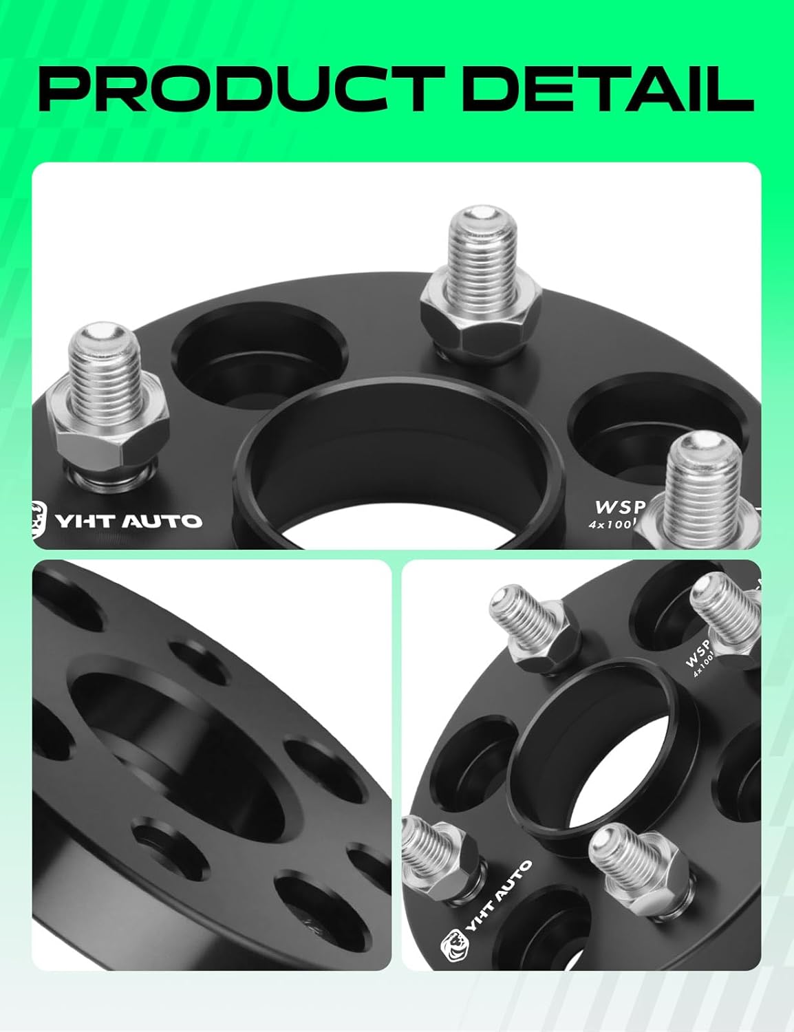 YHTAUTO 4x100 Hub Centric Wheel Spacers 20mm Fits Kia, Ford, Mazda, Scion, Toyota, Fiat Models, 4 Lug Tire Spacers w/ M12x1.5 and 12.9 Studs and 54.1mm Hub Bore for Corolla, xB, Rio, 4PCS Black