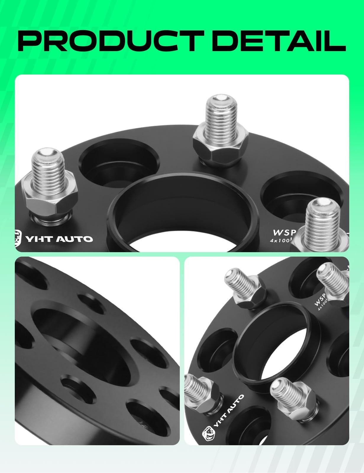 YHTAUTO 4x100mm Hub Centric Wheel Spacers 20mm Fits Kia, Ford, Mazda, Scion, Toyota, Fiat Models, Corolla, xB, Rio, Tire Spacers w/ M12x1.5 & 12.9 Grade Studs, 54.1mm Hub Bore 4 Lug 4PCS Black