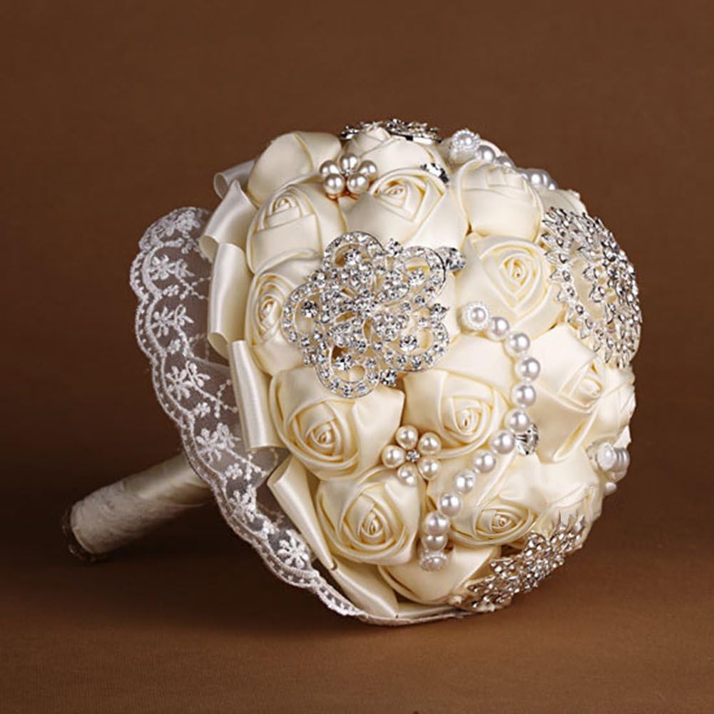 Engerla Wedding Bouquet Handmade Rose Flowers with Brooch